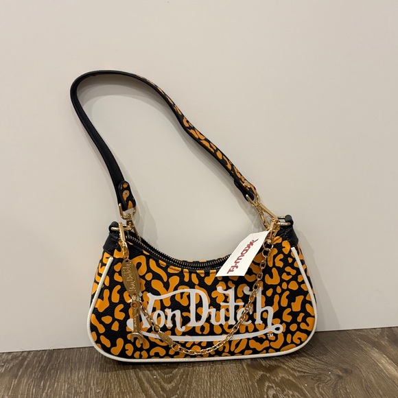 Von Dutch Handbags - Von Dutch Black, Orange & White Leopard Shoulder Bag